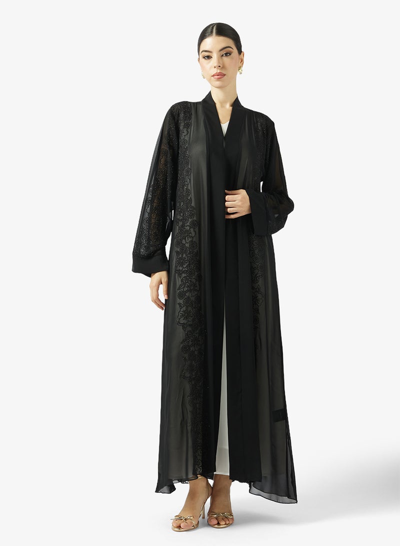 hayas closet Black Embellished Abaya With Sheila - Image 5